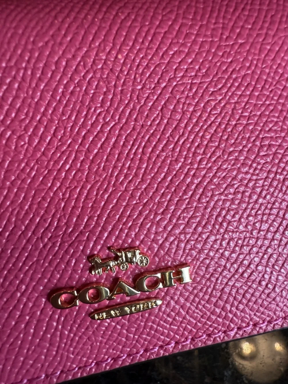 Coach Pink Textured Leather Compact Wallet with Gold Logo